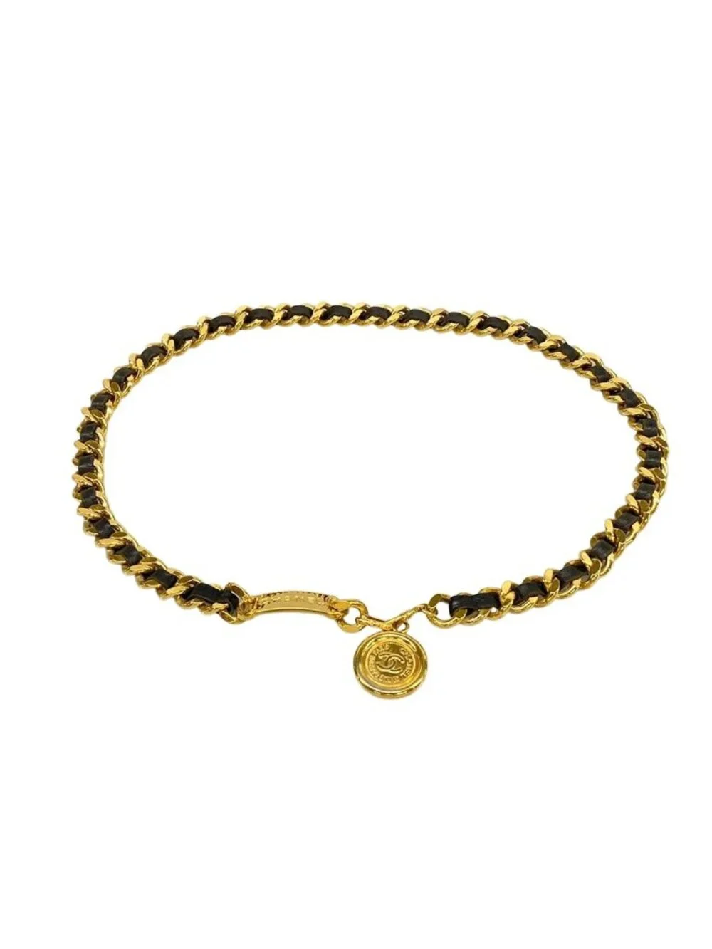 Chanel Belt Black Gold CC Logo Chain Leather